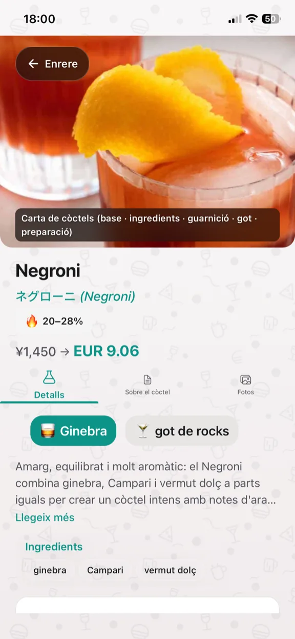 ScanYum Mode Còctel — ingredients, licor base, perfil de sabor
