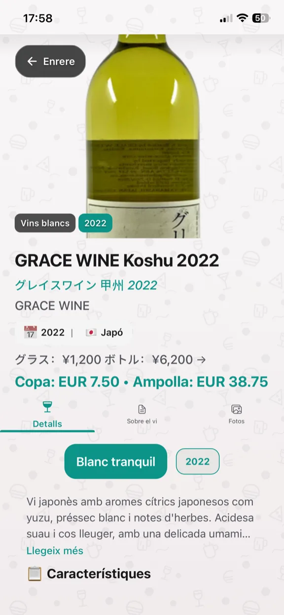 ScanYum Mode Vi — anyada, varietats de raïm, notes de tast