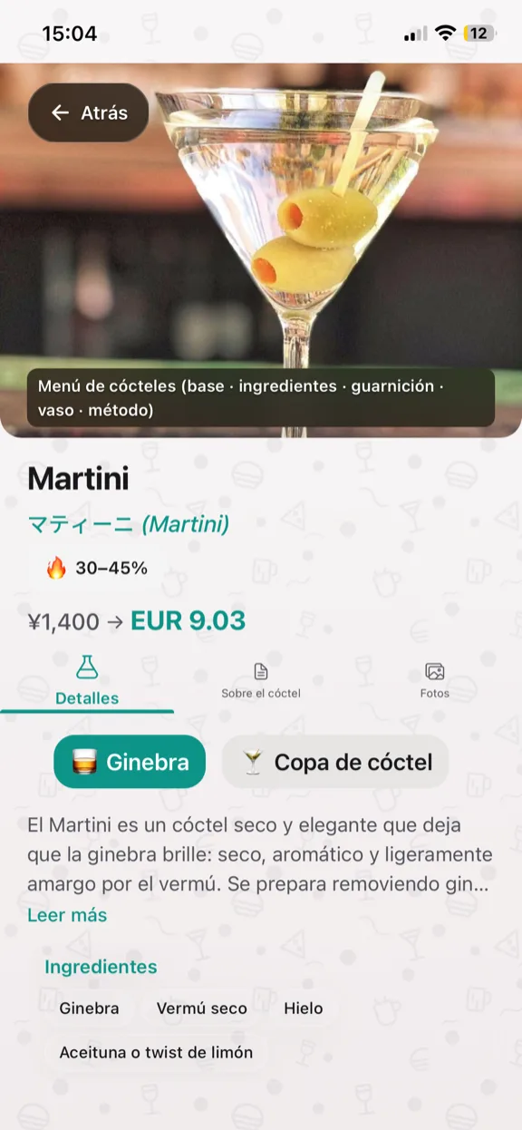 ScanYum Modo Cóctel — ingredientes, licor base, perfil de sabor