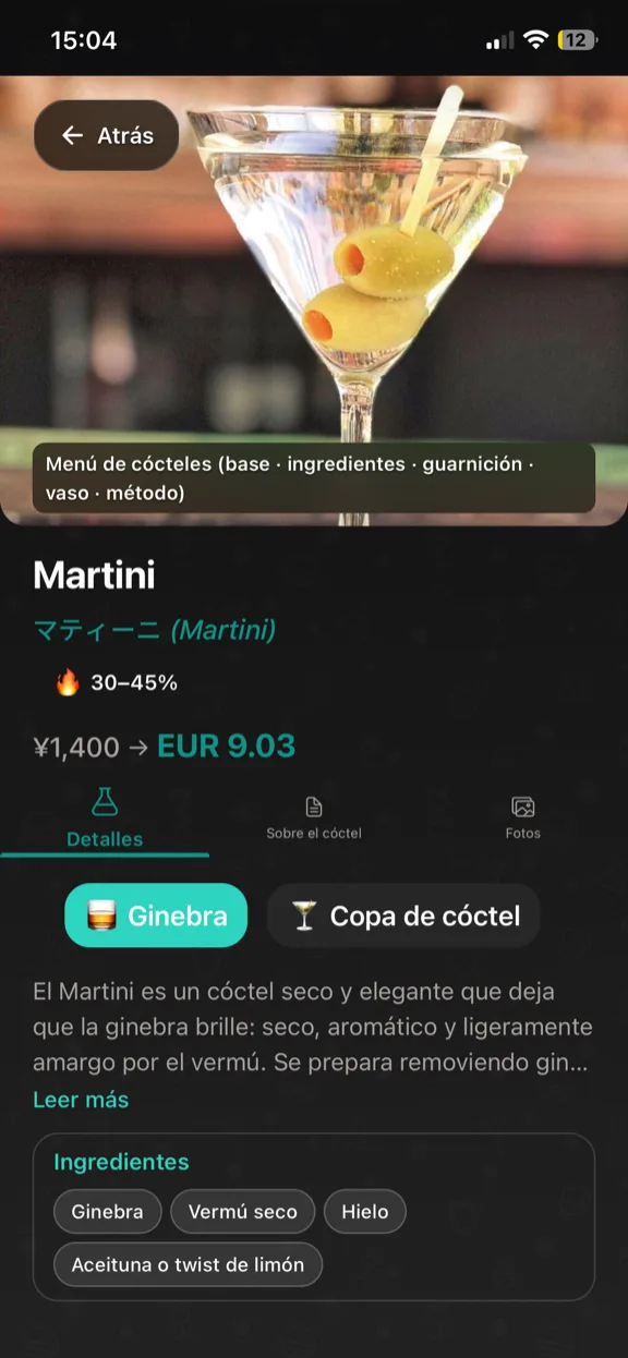 ScanYum Modo Cóctel — ingredientes, licor base, perfil de sabor