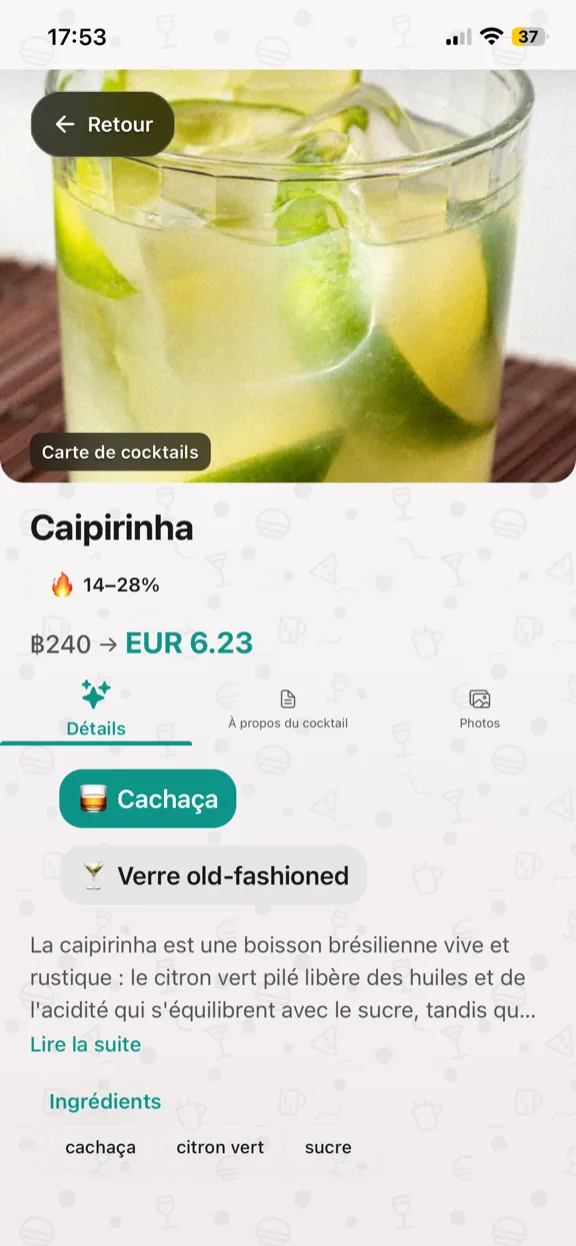 ScanYum Mode cocktail — ingrédients, spiritueux de base, profil aromatique