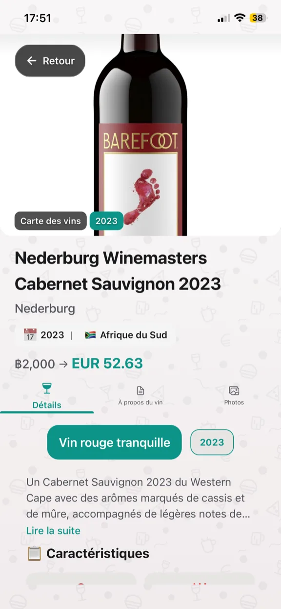 ScanYum Mode vin — millésime, cépages, notes de dégustation