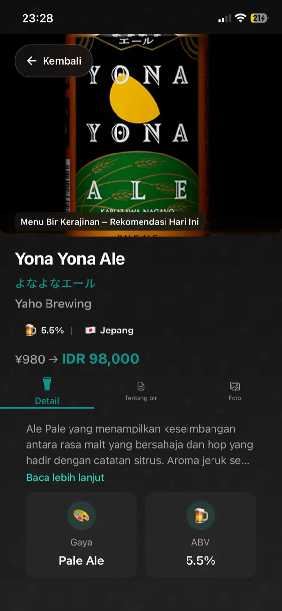 ScanYum Mode Bir — daftar bir, gaya, ABV, dan detail pabrik bir