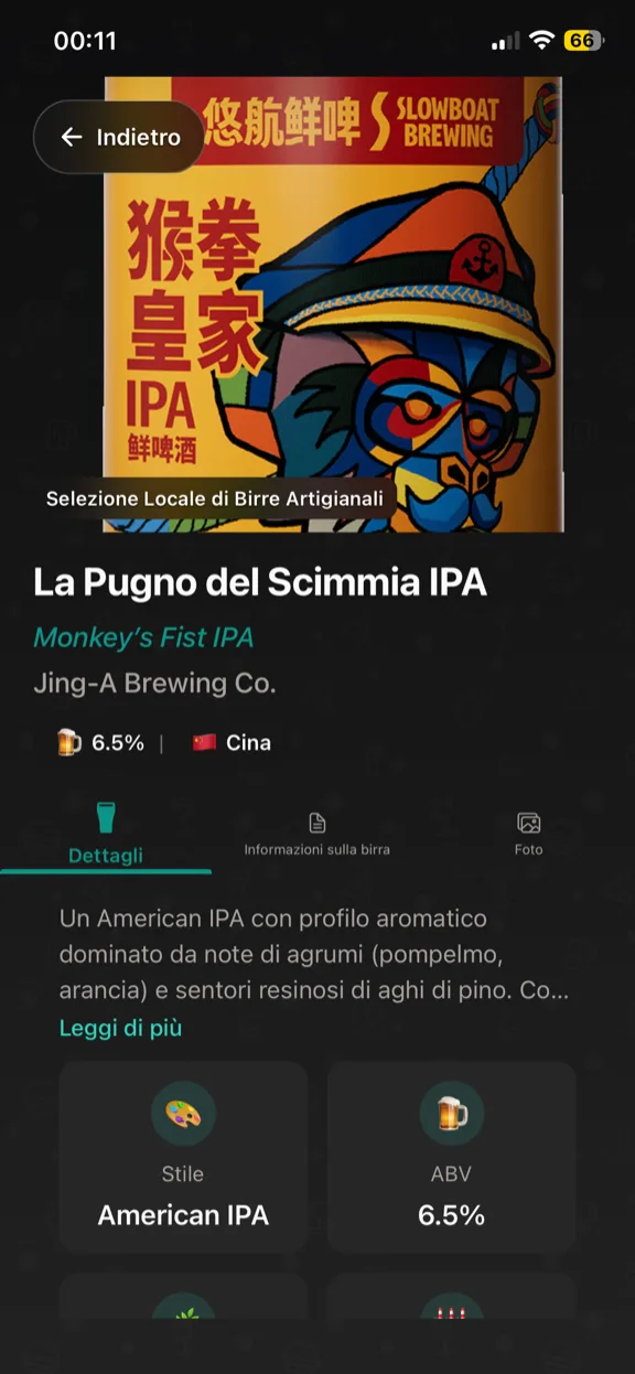 ScanYum Modalità Birra — liste alla spina, stili, ABV e dettagli del birrificio