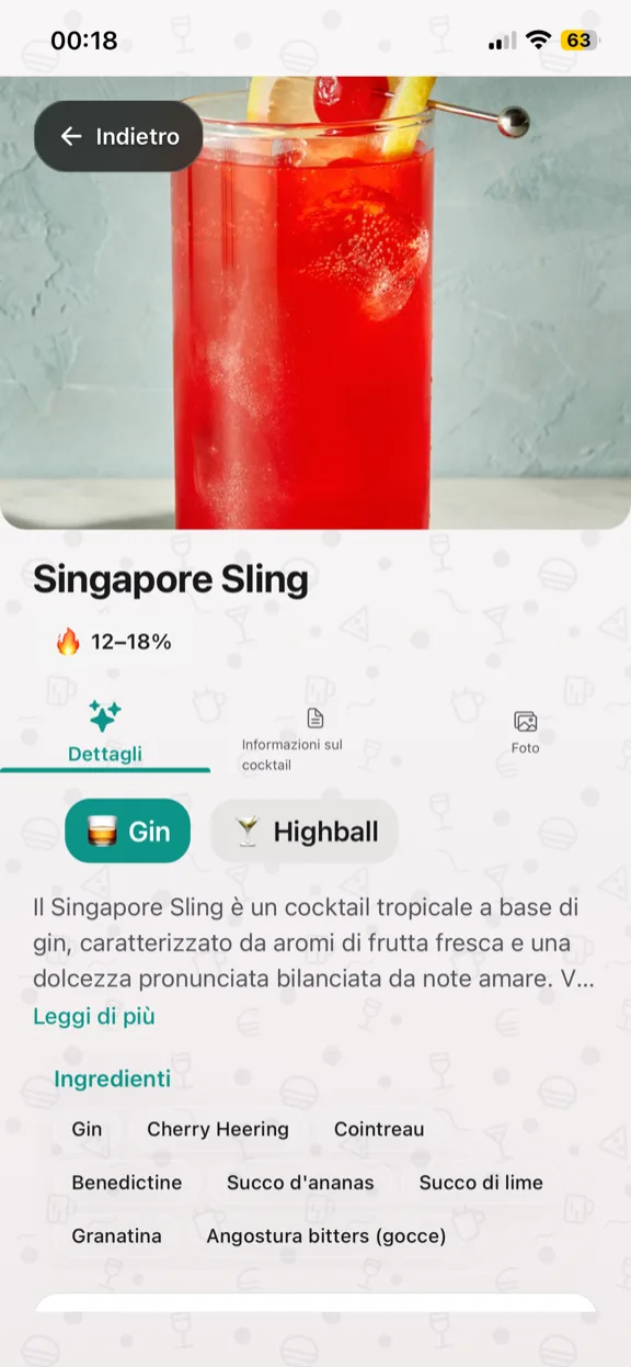 ScanYum Modalità Cocktail — ingredienti, distillato base, profilo aromatico