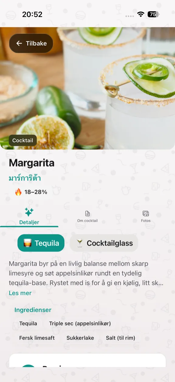 ScanYum Cocktailmodus — ingredienser, basissprit, smaksprofil