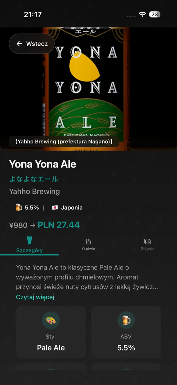 ScanYum Tryb piwo — listy piw, style, ABV i szczegóły browaru