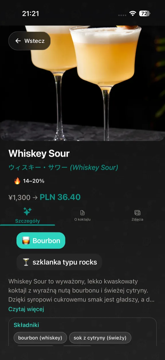 ScanYum Tryb koktajle — składniki, bazowy alkohol, profil smakowy