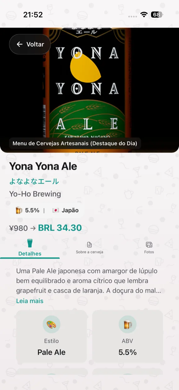 ScanYum Modo Cerveja — listas de chope, estilos, ABV e detalhes da cervejaria