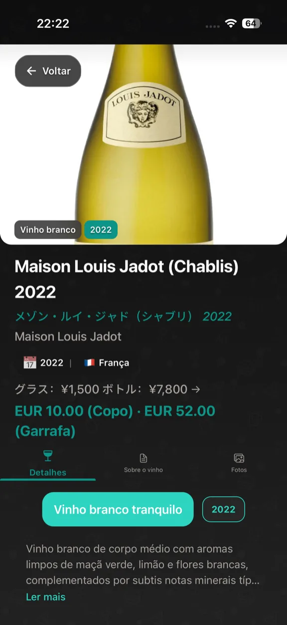 ScanYum Modo Vinho — colheita, castas, notas de prova