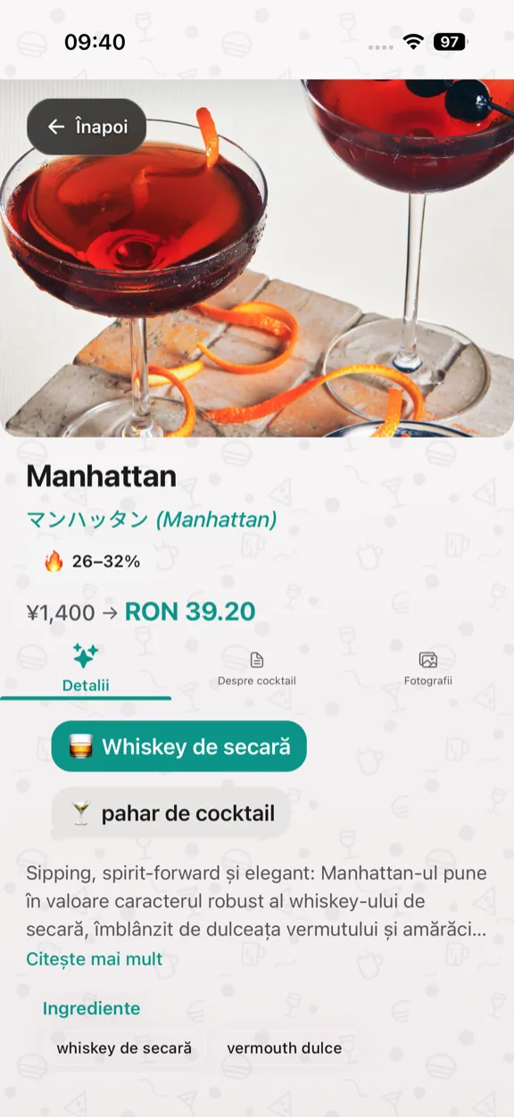 ScanYum Mod Cocktail — ingrediente, spiritul de bază, profil aromatic