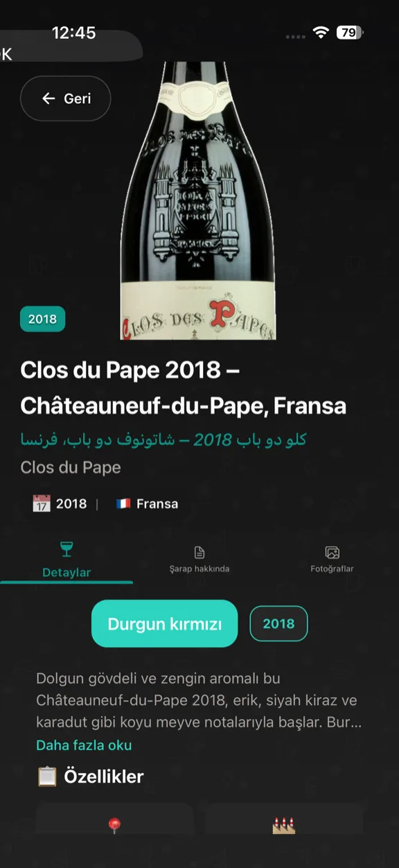 ScanYum Şarap Modu — yıl, üzüm çeşitleri, tadım notları