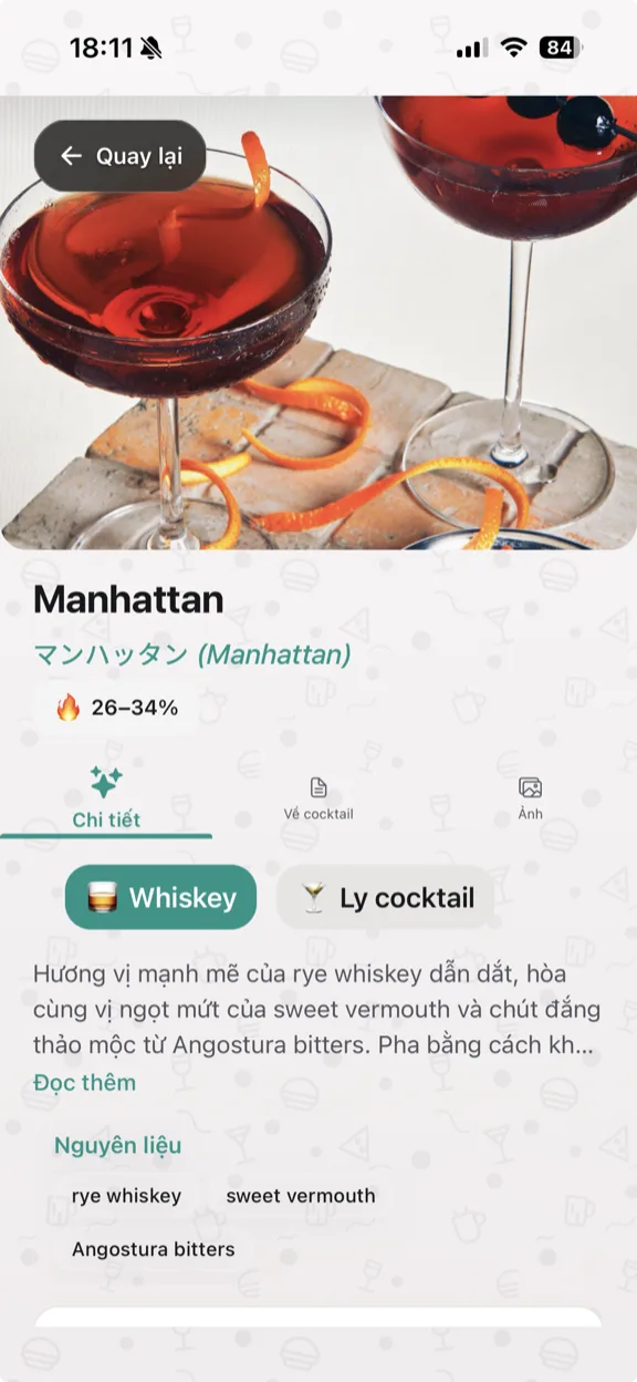 ScanYum Chế Độ Cocktail — thành phần, rượu nền, hồ sơ hương vị
